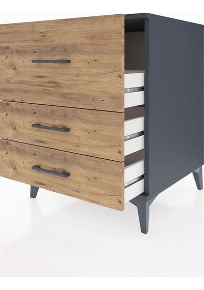 Kronos Komodin 3 Çekmeceli 60x59x80 Antrasit-çam Antrasit