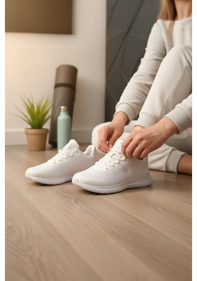Enoch Erkek Örgü Panelli Esnek Tabanlı Günlük Spor Ayakkabı Sneaker Beyaz