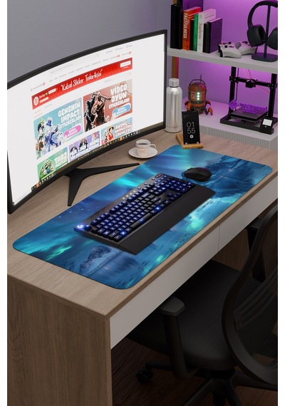 Kuzey Işıkları Kaymaz Dikişli Kauçuk Oyuncu Mousepad V1 - 90x40 Xxl Gaming Mouse Pad Fare Altlığı