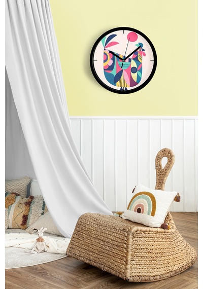 Renkli Horoz Desenli Modern Duvar Saati - 25cm - Önü Camlı Siyah Kasa - Sessiz Mekanizma-jh0509 Siyah