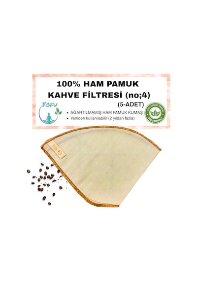 5 Adet Yıkanabilir, Kumaş Kahve Filtresi No:4 Ağartılmamış%100 Ham Pamuk, Organik, Ekolojik Filtre No:4 No:4. Diğer