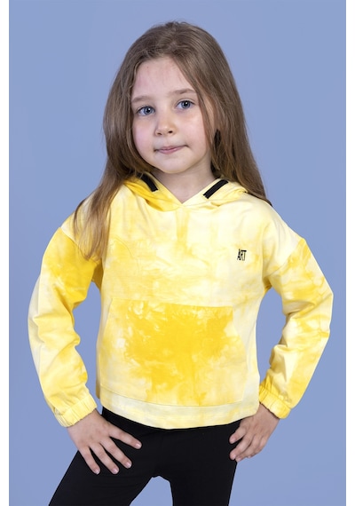 Toontoy Kız Çocuk Batik Desenli Kapüşonlu Sweatshirt Sarı
