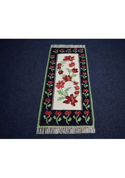 Zehra Abla Halı Yeni El Dokuma Otantik Güllü Çiçekli Karabağ Yolluk Yün Kilim 7183 Çok Renkli