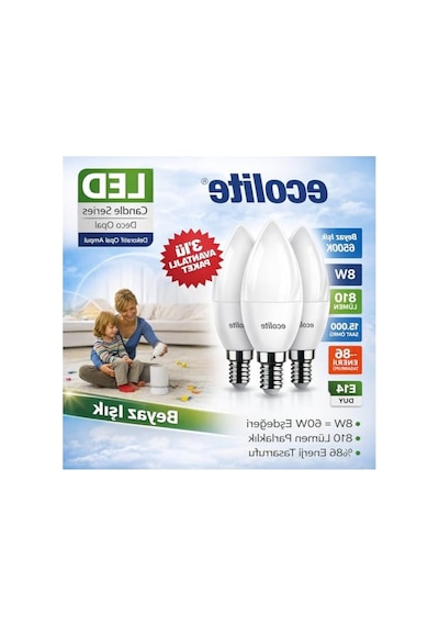Ecolite 8 W Led Mum Ampul E14 Duy, 3'lü Paket, 810 Lümen, 6500k Beyaz Işık, 60w Eşdeğer, Opal Dekoratif Ampul, Dimmerlenemez,%86 Enerji Tasarrufu, 99x37 Mm Enerji Sınıfı F 10c