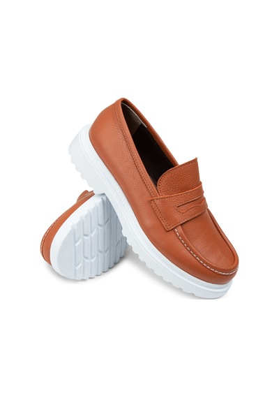 Deery Hakiki Deri Turuncu Kadın Loafer - 01903ztrcp02 Turuncu