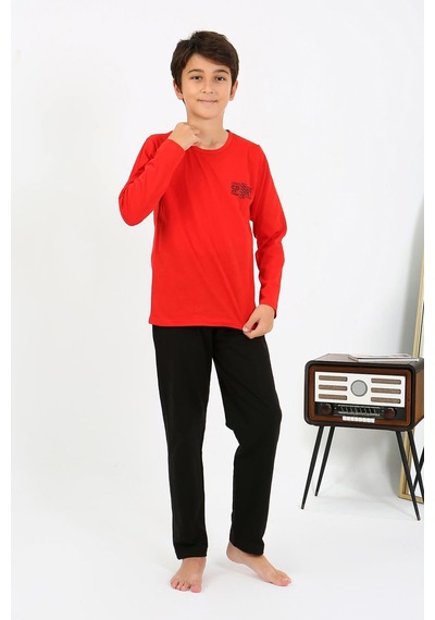 Akbeniz Erkek Çocuk Uzun Kol Penye Pijama Takım 20437 Kırmızı
