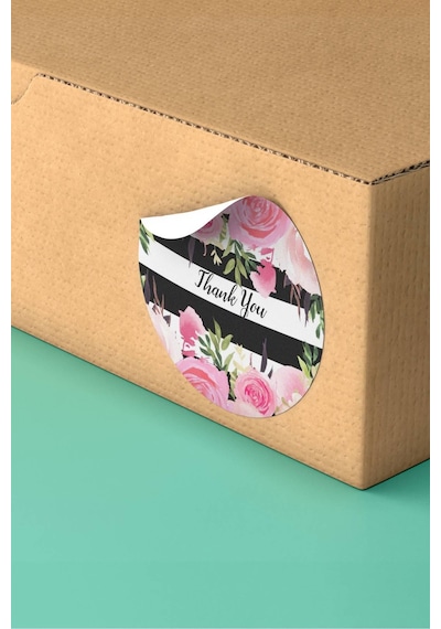 Thank You Suluboya Çiçekli Kargo Paket Sticker 3x3cm St2061 Çok Renkli