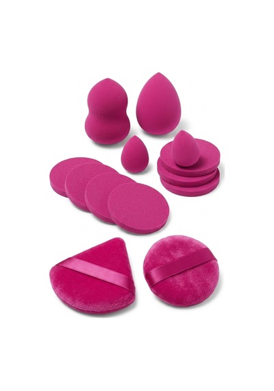 Pembe Renk 10 Parça Profesyonel Makyaj Süngeri Seti Pudra Puff Blender