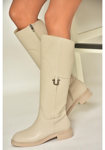 Fox Shoes T973600609 Bej Düz Taban Kadın Çizme Bej-suni Deri Bej
