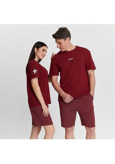 Bella Dossi Romantik Ve Rahat Sevgili Pijama Kombinleri Çift Pijama Şortlu Takım Moon & Star Baskılı Bordo
