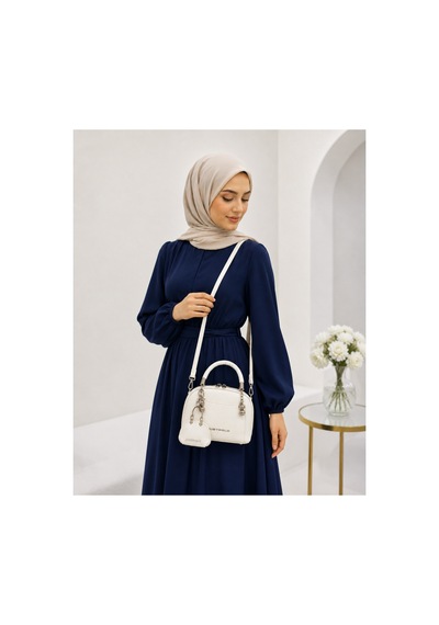 Just Polo İthal Özel Tasarım Aksesuarlı Kadın Çapraz Çanta - Modern Ve Zarif Beyaz 63343624