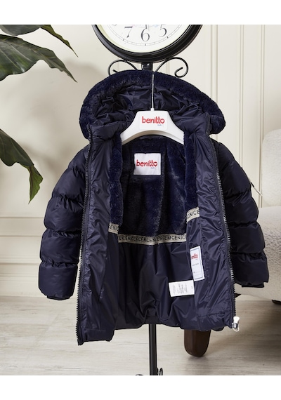 Benitto Kids Kız Bebek Kapüşonlu Fermuarlı Şişme Mont 51351 Lacivert