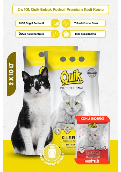 2 Adet 5lt Bebek Pudralı Bentonit Topaklaşan Kokusuz Kedi Kumu 5lt X 2 Adet