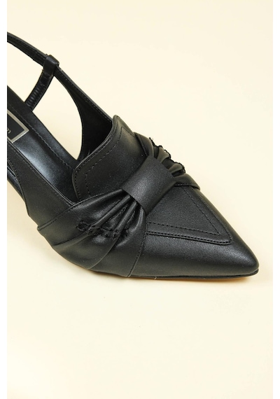 Birikon Büzgü Fiyonklu Stiletto Siyah-siyah Siyah