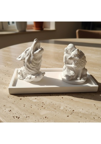 3lü Mini Uluyan Kurt Ve Kurt'a Sarılan Kız Premium Set