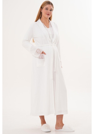 Mecit Pijama Mecit 6331 Ekru Sabahlıklı Lohusa Gecelik Takım