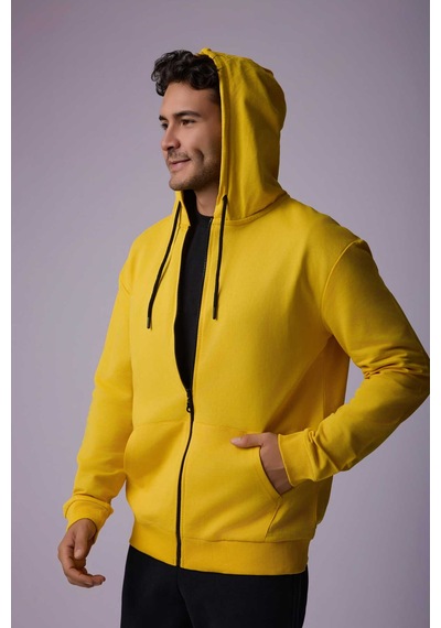 Defys Defy S Erkek Oversize Kapüşonlu Fermuarlı Cepli Sweatshirt Sarı - 527577758 Sarı
