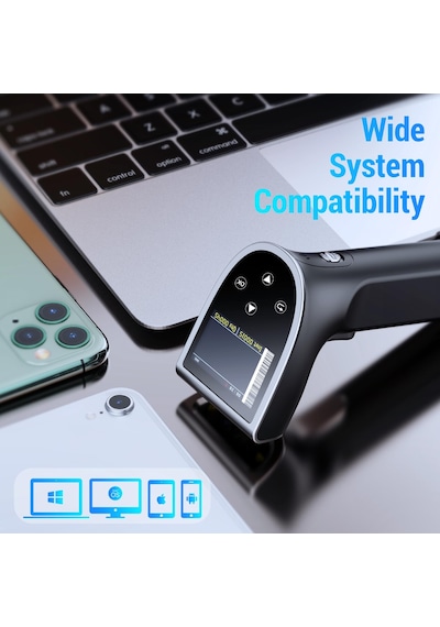 Tera Hw0015 Kablosuz 1d/2d/qr Barkod Okuyucu Dijital Ekran + Tuş Takımı Bluetooth 5.0 & 2.4g & Usb 2600mah Büyük Pil Hızlı Tarama Gümüş