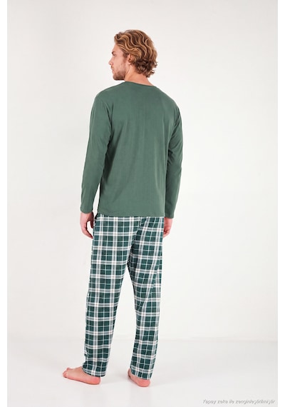 Buratti Ekoseli Pamuklu Bisiklet Yaka Uzun Kollu Pijama Takımı Erkek Pijama Takımı 6575003 Yeşil