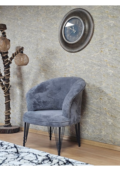 Zafir Tekli Teddy Siyah Boyalı Telli Ayak Çay Seti Koltuk Tekli Berjer , Balkon, Salon, Ofis Gri