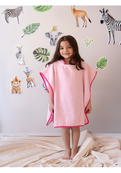 Panço Çocuk Bornoz Çocuk Plaj Havlusu 3-8 Yaş Iç Ve Dış Yüzey P Pembe