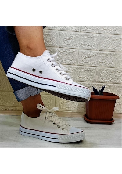 Fiyra 554 Beyaz Kısa Unisex Sneaker Keten Spor Ayakkabı 001
