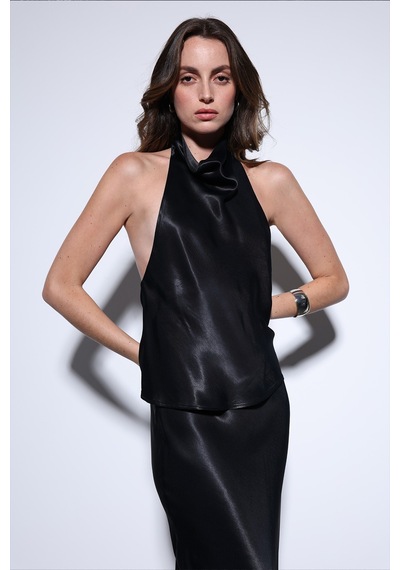 Antioch Saten Halter Kadın Top Siyah