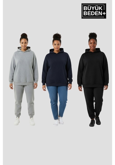 Süperlife Kadın Büyük Beden 3 Lü Set Kollar Ve Etek Ribanalı İnce Kapşonlu Swatshırt Spr26bswk957+3 Siyah Süperlife Kadın Büyük Beden 3 Lü Set Kollar Ve Etek Ribanalı İnce Kapşonlu Swatshırt Spr26bswk957+3 Siyah