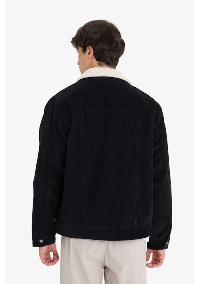 Defacto Slim Fit Dar Kesim Gömlek Yaka Peluş Astar Çıtçıtlı Pamuklu İç Cepli Mont E9244ax25wnbk27 Siyah
