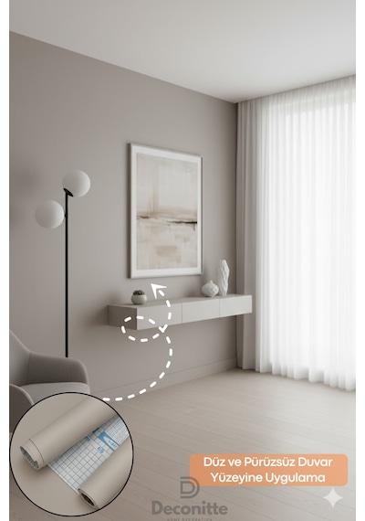 Deconitte Premium Kendinden Yapışkanlı Mat Bej Renk Pvc Mobilya Dolap Tezgah Duvar Kaplama Dekoratif 60x100cm
