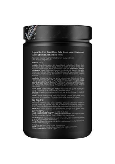 Kingsize Nutrition Beast Mode 1000 Gr - Kola