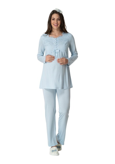 Mecit Pijama Mecit 1924 Mavi Dört Parça Hamile Lohusa Set