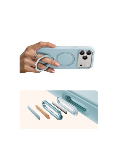 Torras Apple iPhone 17 Pro / 18 Pro Uyumlu O Stand Spin Silicone Serisi Magsafe Kılıf Açık Mavi