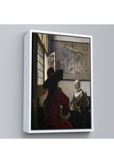 Çerçeveli Johannes Vermeer - Memur Ve Gülen Kız Tablo - Officer And Laughing Girl-7366