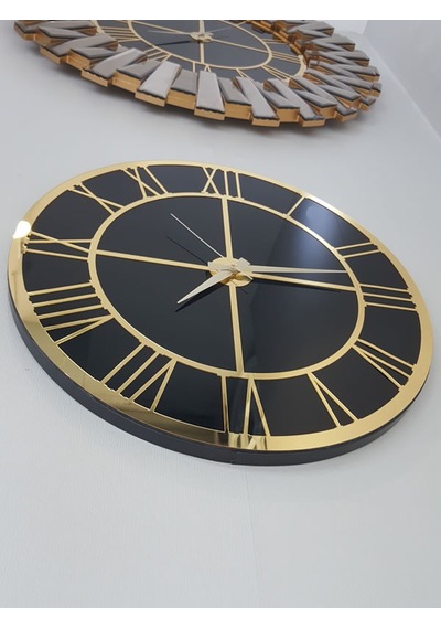 Ayna Denizi Gold Black Model Altın Siyah Renk 50 CM Dekoratif Aynalı Duvar Saati Altın - Siyah
