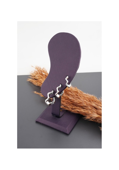 By Zeyna Aksesuar Kadın Basic 3 Boy 3'lü Küpe Seti-2554 Gümüş