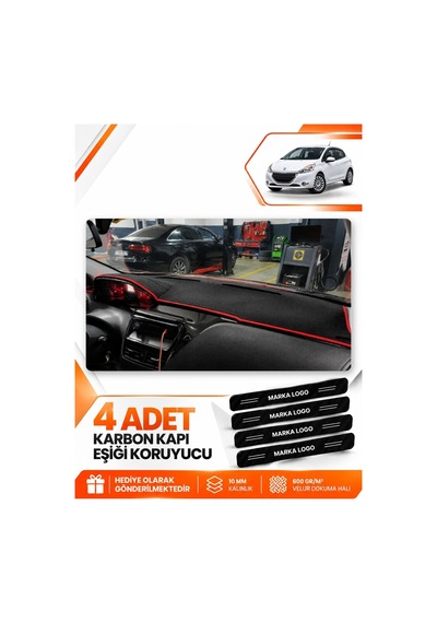 Peugeot 208 Eski Uyumlu Ön Torpido Koruma Koruyucu Kılıfı Halısı Örtüsü - Siyah Kırmızı