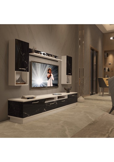 Decoraktiv Trendstyle 5220da Mdf Tv Ünitesi Tv Sehpası Beyaz - Siyah Mermer