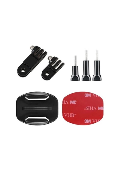 Gplus Bs07yv 7 Parça Flat Zemin Düz Yüzey Vidalı 3 Yollu Aksiyon Kamera Uyumlu 3m Yapışkanlı Motor Kask Bağlantı Seti Siyah