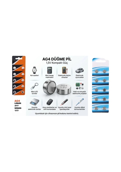Ag4 1.5v Düğme Pil Lr626-lr66 Saat Pili Hesap Makinesi Elektronik Cihaz Pili - 10 Adet