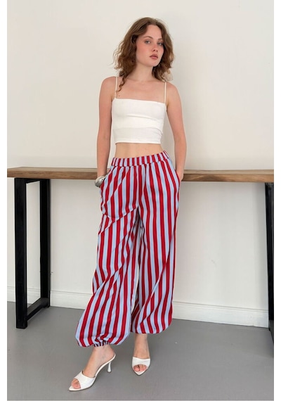 Verymoda Çizgili Salaş Pantolon D3098 Kırmızı Mavi