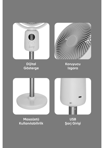 Fressi Jaf18 Taşınabilir Masaüstü Gri Usb Fan