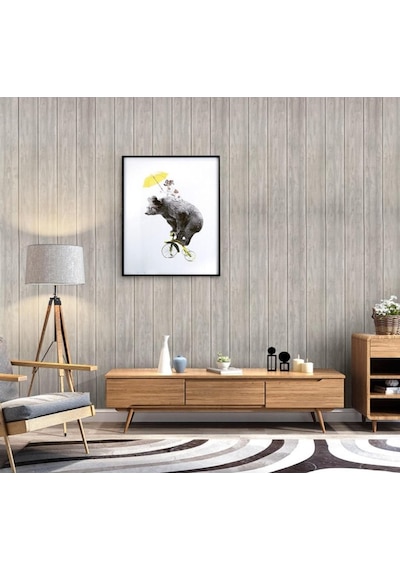 Nw38 Açık Gri Ahşap Kendinden Yapışkanlı Esnek Sünger Duvar Panel (469443344)