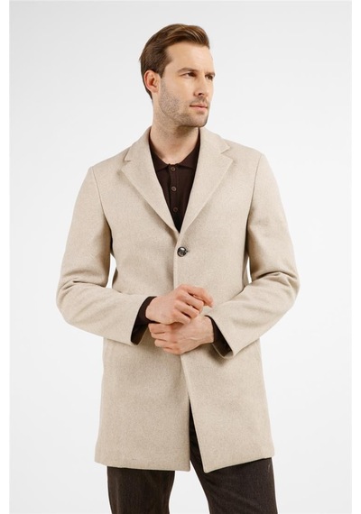 İmza Koyu Bej Mono Yaka Esnek Slim Fit Classic Kaşe Palto 1005255101