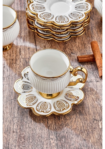 Cooker 220 Ml 6'lı Şık Tasarım Altın Yaldızlı Porselen Çay Fincan Takımı - Şık Kutulu Hediyelik Diğer