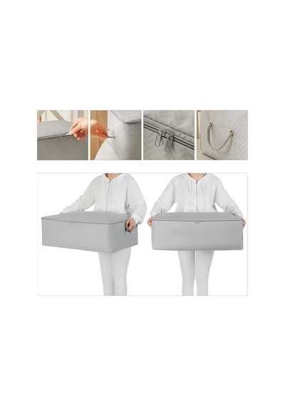 Ocean Home Textile 2'li Büyük Boy Gri Balıksırtı Baza Altı Hurç Set 62 X 46 X 22 Cm Gri