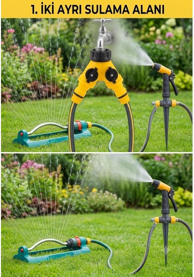 Çift Çıkışlı Vanalı Musluk Adaptörü 1/2" - 3/4" Bahçe Hortumu Y Bağlantı Aparatı Bağımsız Su Kontrolü 15 X 10 X 10 Santimetre
