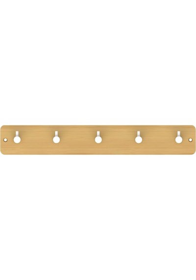 Promosyonca Bambu Duvar Askılığı, 5 Kancalı, 38x5x1,5 Cm, Doğal Ahşap Görünümlü Beyaz Kanca Çok Renkli