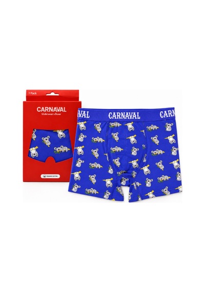 Carnaval Socks Koala Desenli Erkek Boxer Pamuklu Likralı Parlak Lastikli Kutulu Saks Mavi Çoklu