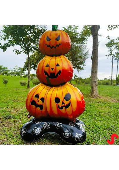 Halloween Ayaklı Ve 3 Katlı Balkabağı Folyo Balon, 109cm X 61cm 0-99